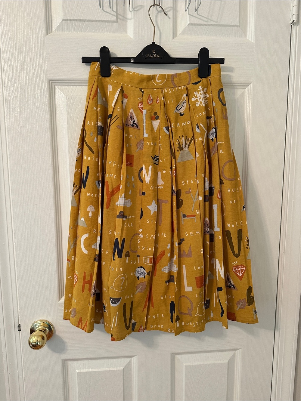 Mustard Yellow Printed Pleated Midi Skirt